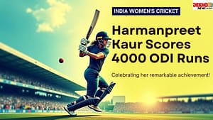 Harmanpreet Kaur Hindi graphic celebrating 4000 ODI runs milestone in women’s cricket