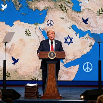 "Historic Gaza Ceasefire Deal with Donald Trump, Israel and Hamas symbols"